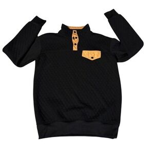 Zyia Active Women Black Quilted Snap Up Pullover Mock Neck Sweatshirt Medium